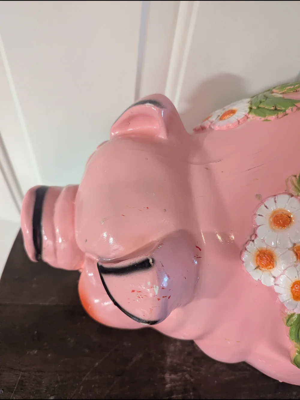 Vintage 1976 Pink Floral Ceramic Pig Piggy Bank - Picture 5 of 16